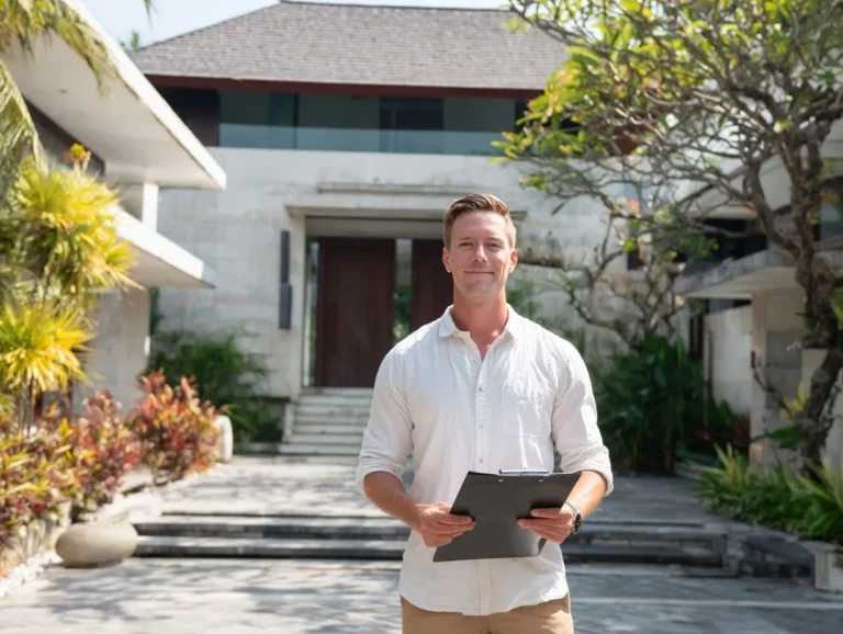 Foreign tourist applying for U.S. visa in Bali—relaxed atmosphere, passport and documents ready at consular agency