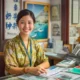 バリで日本ビザを申請する外国人旅行者。桜や寿司のある東京旅行を夢見ている様子。