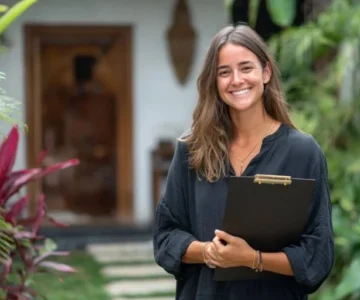 Wisatawan asing di Bali menyiapkan aplikasi visa Irlandia, dengan paspor, formulir visa, tiket pesawat, reservasi hotel, dan laporan bank tertata rapi di meja.