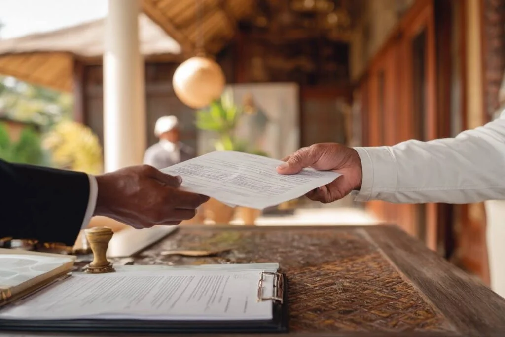 Dokumen wajib untuk pengajuan visa Afrika Selatan dari Bali, termasuk paspor, formulir BI-84, foto paspor, tiket pesawat, bukti akomodasi, rekening koran, asuransi perjalanan, dan surat undangan.