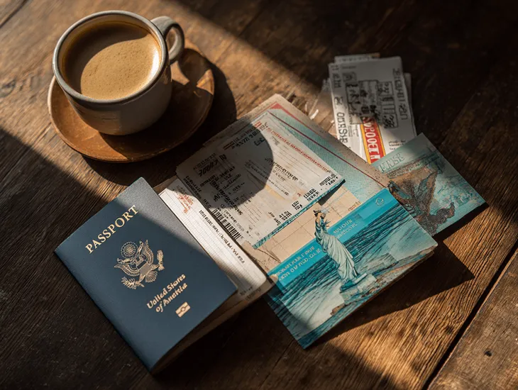 Ireland visa document requirements for Indonesians and expats in Bali, including passport, photos, bank statements, flight and hotel bookings, medical insurance, and KITAS card neatly arranged on a desk with paperwork checklist.